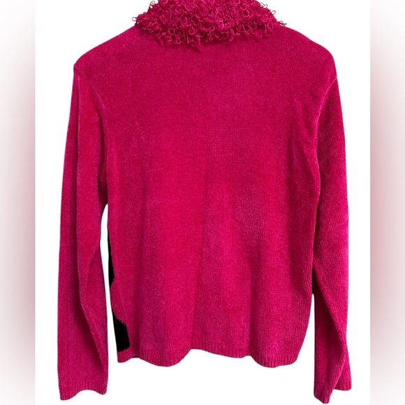 Lisa International Zip Sweater Womens Pink Black Diamond Chenille Frilly 90s Y2K - Picture 3 of 7